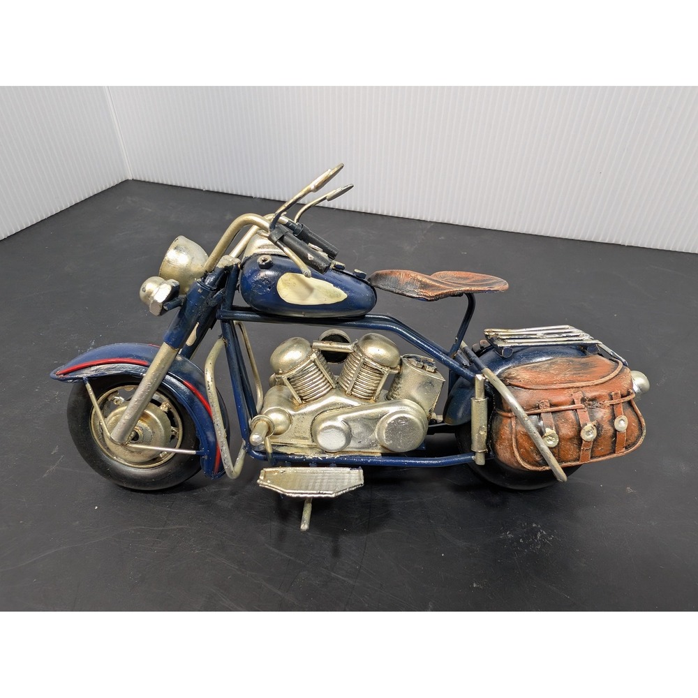 Vintage Metal Resin Plastic Motorcycle Model Blue Cruiser Decorative 7 Inch
